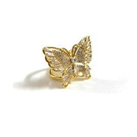 Climple Gold Butterfly Scarf Ring for Women - Bow Tie Scarf Buckle Jewelry Cubic Zirconia Imitation Diamond for Wedding, Elegant Occasion (Small)