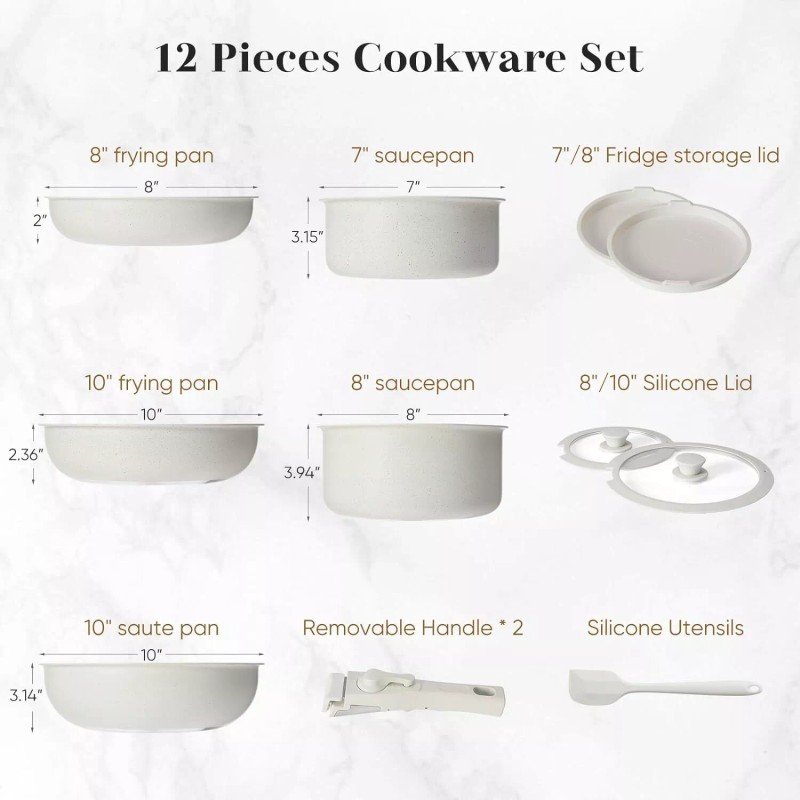 ANTONIA Set of 12 Beige Pot Pan Set Nonstick Kitchen