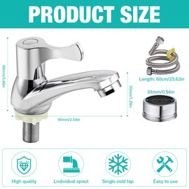 Mineup Cold Water Tap Guest Toilet, Small Tap Cold Water, Single Lever Tap Bathroom, Small Tap Guest Toilet, Bathroom Washbasin Tap, Stainless Steel Cold Water Tap with 60 cm Connection Hose for