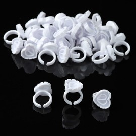 100PCS Glue Rings Lash Glue Holder Heart-Shaped Lash Glue Rings Cups for Eyelash Extension Supply,Round Quick Blossom eyelash glue holder Finger Hand Beauty Tools(White)