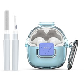 Upgrade Secure Lock for JBL Tune Flex 2 Case Cover with Cleaner kit, Clear TPU Protective Cover with JBL Tune Flex 2 True Wireless Noise Cancelling Earbuds Charging Case with Carabiner-Clear Blue