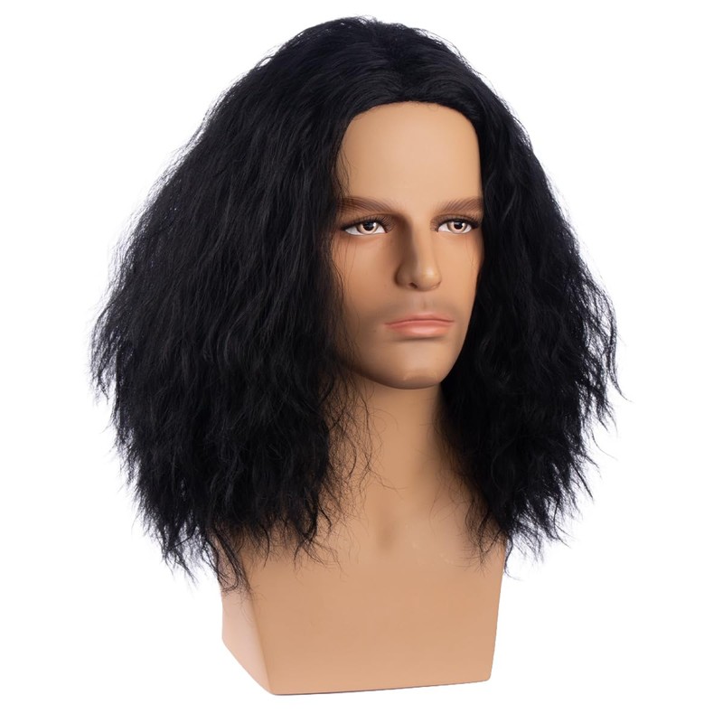 Long Black Male Wig Black Curly Wavy Wigs for Mens