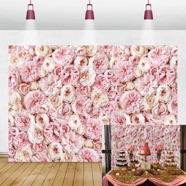 BATE Flower Wall Backdrop Blush Rose Pink Flowers Photography Background Wedding Bridal Baby Shower Anniversary Birthday Party Spring Theme Decoration Banner Prop7x5ft