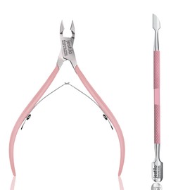 Jestilo Cuticle Remover Tool Set with Cuticle Cutter and Cuticle Pusher - Stainless Steel Professional Cuticle Nipper and Pusher Nail Care Tools for Salon and Level Mani-Pedi at Home - Silver (Pink)