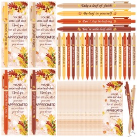 YLOLUL 24 Sets Inspirational Thanksgiving Gifts Set Bulk Fall Pens Motivational Be-leaf in yourself Pens with Greeting Cards for Coworker Teacher Student Office Party Favor