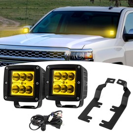 Wsays 2PCS LED Amber Light Pods & Ditch Hood Hinge LED Pod Mount Bracket w/Wiring Kit Compatible with Chevy Silverado 2014-2018 Fit GMC Sierra 1500 2014-2018