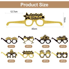 YSJCHEBS 16 Pack 50th Party Glasses, 50th Birthday Decorations, 50th Birthday Glasses, Adult Birthday Party Decorations, Birthday Party Glasses Paper