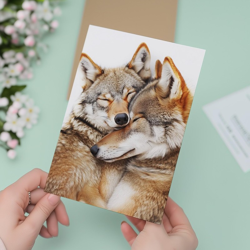 Postcard Prints - Anniversary Card - Cute Wolves Nuzzling -