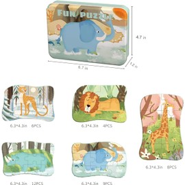 Puzzle for Children from 3 4 5 Years, 5 Pictures Funny Children's Puzzle, Wooden Puzzle Children, Beginner Puzzle for Early Educational Toy, Gift for Boys Girls (Animal)