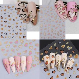 KTAABTR 6 Sheets Valentines Day Nail Art Stickers 3D Heart Self Adhesive Nail Decals Gold White Pink Red Heart Nail Design Stickers for Women DIY Manicure Tips Valentines Nail Stickers Decoration