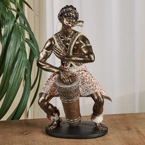 Touch of Class Jembe African Man Drum Player Table Sculpture Bronze 8 in Wide x 5.5 in deep x 16 in high