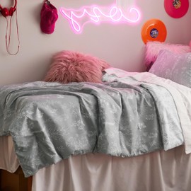 Bedsure Twin/Twin XL Comforter Set Dorm Bedding - Grey Comforter, Floral Twin/Twin Extra Long Bedding Comforter Set, 2 Pieces, 1 Reversible Botanical Flowers Comforter and 1 Pillow Sham