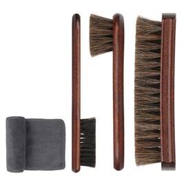 Professional Horse Hair Shoe Brush Kit, 4-Piece Leather Care Cleaning Kit with Polishing Brushes and Microfiber Cloth for Leather, Suede Shoes, Boots, and Bags Cleaning
