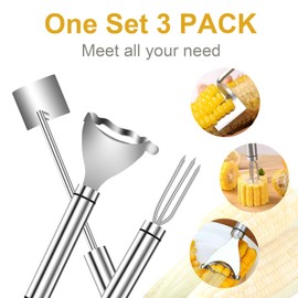 3PCS Corn Peeler Set, Stainless Steel Corn Peeler, Corn Stripper and Corn Holder Tool, Corn Planer Cutter Thresher Scraper,Peel Corn Cob Separator Quick