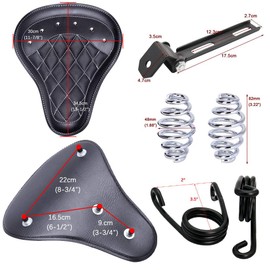 Black Motorcycle Cushion Spring Solo Seat Compatible with Honda Rebel 250 300 500 Refit Bobber (Black-Rhombus)