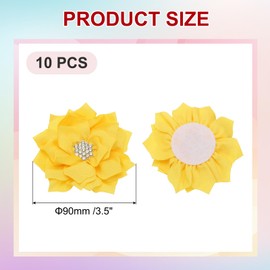 PATIKIL 3.5" Chiffon Flowers, 10 Pcs Fabric Flowers Rhinestone Pearl Sewing Fabric Appliques for Crafts Sewing Dresses DIY Clothing Headbands Wedding Party Decoration, Yellow