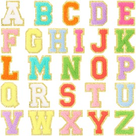 26 PCS Chenille Letters Iron on Patches, CCOZN Colorful Chenille Alphabet Embroidered Patches Sew On Embroidered Applique DIY Accessory for Clothing Hats Jackets Backpack Pants (Colorful), Q-023