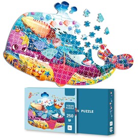 250 Pieces Whale Animal Shaped Kids Puzzles Ocean World Floor Jigsaw Puzzles for Kids Ages 4-8,8-10 Educational Toys Gift for Boys Exquisite Girls