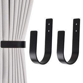 OCIOLI Modern Curtain Tiebacks Wall Mount Solid Aluminum U Shaped Curtain Wall Hooks Curtain Holdbacks Curtain Tiebacks for Curtains 2 Pack (2, Black)