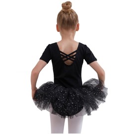 Children's Ballet Clothing Ballet Dress Dance Dresses for Girls Cotton Short Sleeve Ballet Leotard Ballet Suit Dance Dress Dance Body with Sequins Skirt Tutu Dance Wear, Butterfly Black