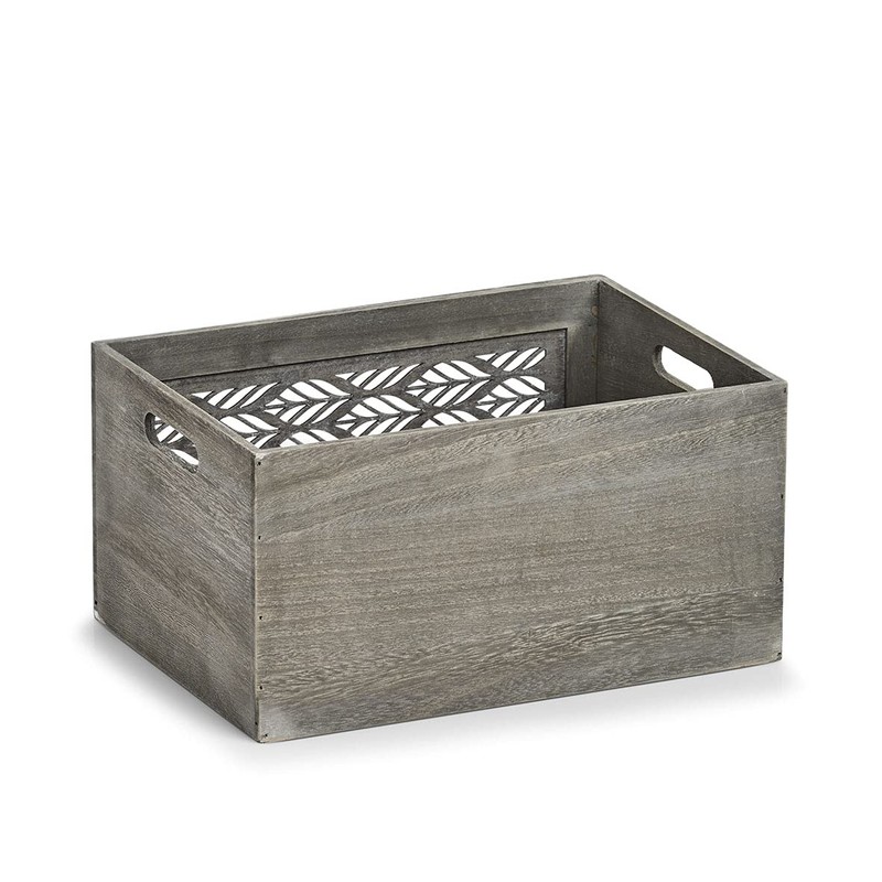 Zeller 15187 Storage Box 'Leaves', Wood, Grey, Approx. 35 x