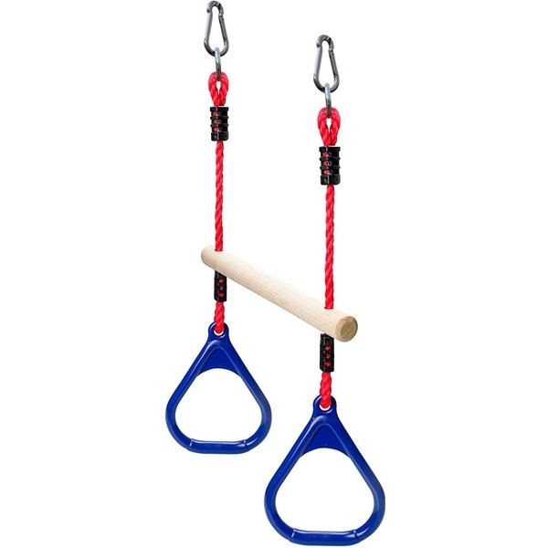 Lily's Things Trapeze Swing Bar with Gymnastic Rings | Ninja Warrior Accessories for Ninja Slackline Obstacle Course | Gym Accessories| Monkey Bar Set | Attaches to Most Home Playground Equipment Sets