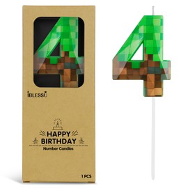 Pixel Birthday Candle, 2.68 Inch Miner Number Candles, Game Themed Candle Birthday Decoration for Pixel Theme Birthday Anniversary Dynamite Video Game Party (Green, 4)