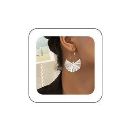 Yienate Gothic Huggie Hoop Earrings Silver Vintage Textured Leaf Drop Earrings Geometric Fan Dangle Earrings Minimalist Statement Prom Glossy Leaf Earrings Jewelry for Women and Girls