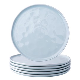 LERATIO Ceramic Plates,8.0 inch Salad Plates Set of 6,Handmade Porcelain Plates for kitchen with Wavy Edge,Microwave & Oven& Dishwashes Safe,Light weight & Scratch Resistant Dishes Light Blue