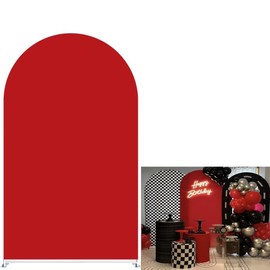 KONPON Red Round Top Arch Stretchy Fabric Covers for Birthday Party Decoration 7ft Racing Theme Arched Stand Cover Baby Shower Favors Props(Only Cover)