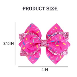 4 Inch Glitter Sprinkle Confetti Birthday Hair Bow Clips for Girls - IKOLA Handmade Grosgrain Ribbon Bows | Non-Slip Alligator Barrettes Hair Accessories for Birthday, Ice Cream & Candy Party