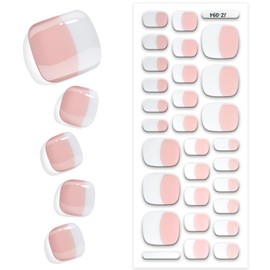 Semi Cured Gel Toenail Strips Glossy French Gel Pedicure Stickers Long Lasting Gel Nail Pedi Strips Salon Quality Nail Wraps Semi-Cured Toe Nail Stickers (Classic French Z094)