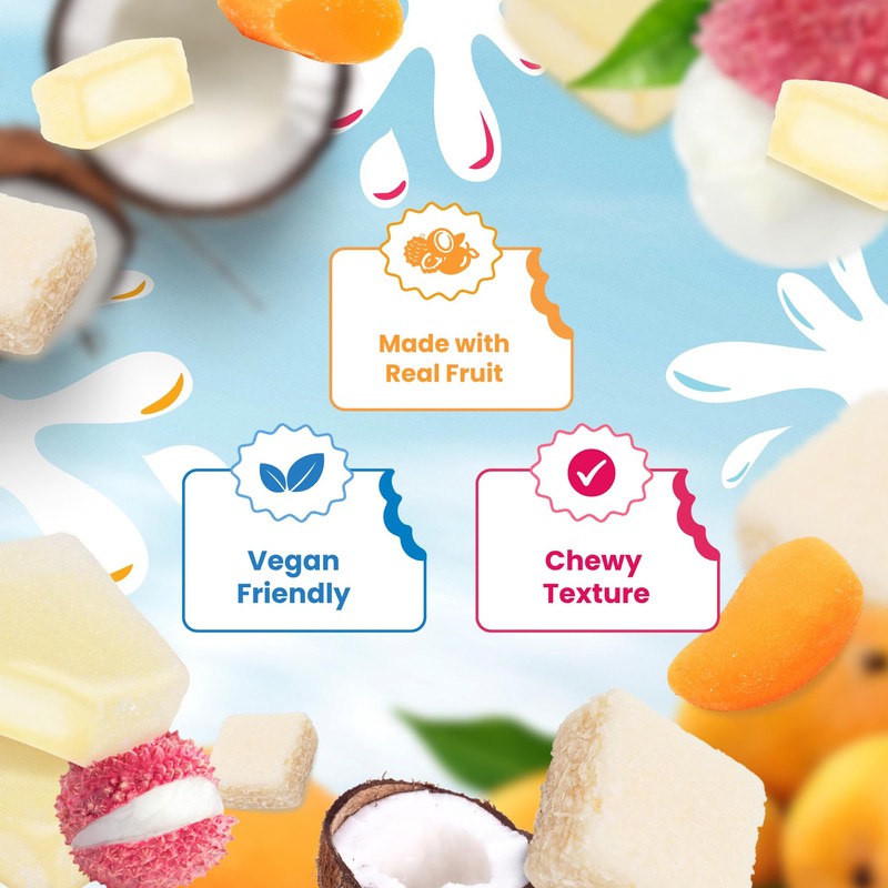 Troopibite Mixed Real Fruit Gummies – Mango, Coconut, Lychee –