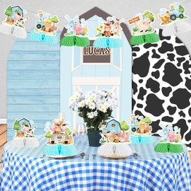 8 Pieces Blue Farm Animal Honeycomb Centerpieces Table Toppers, Farm Themed Party Decorations, 3D Barn Animal Cutouts for Boys Baby Shower Birthday Party Supplies