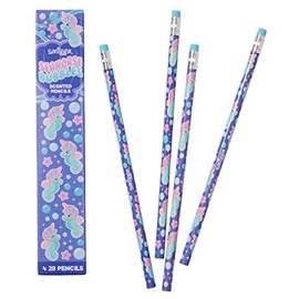 Smiggle Pencils x 4 Pack Scented Wooden With Eraser Top (Purple Seahorse Bubbles)