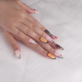 MZCMSL Nail Tips, Fake Nails, Set of 10, 3D Nail Stickers, Glossy, Popular, 3D Handmade, Cute, Reusable, Wedding, Coming-of-Age Ceremony, Nail Tip, Double-Sided Tape, S