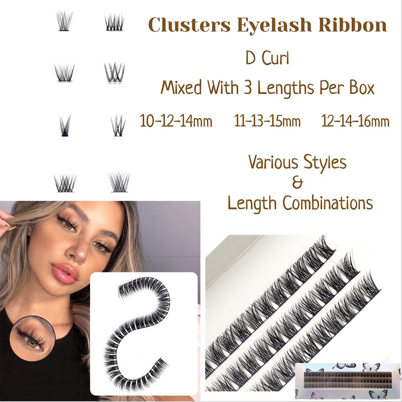 CB 2-Trays Of Clusters Lash Ribbons D-Curl Eyelash Clusters Thin