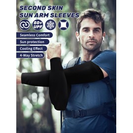 ARFNKIM Arm Sleeves for Men Women, UV Sun Protection Compression Cooling Sun Sleeves Tattoo Cover - Volleyball Running Basketball Golf Baseball