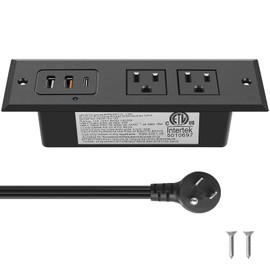 CCCEI Recessed Power Strip with 20W USB C Port, Fast Charging USB A Port Desk Outlet, Furniture Hidden Charging Station for Side Table, End Table, with 10 FT 45 Degree Flat Plug Extension Cord.