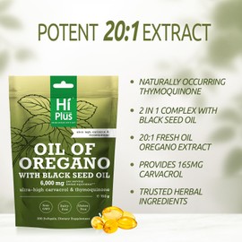 Oil of Oregano & Black Seed Oil Softgels 6000mg – 4X Strength Carvacrol & Thymoquinone – Plant-Based, Non-GMO Immune Support – 300 Softgels