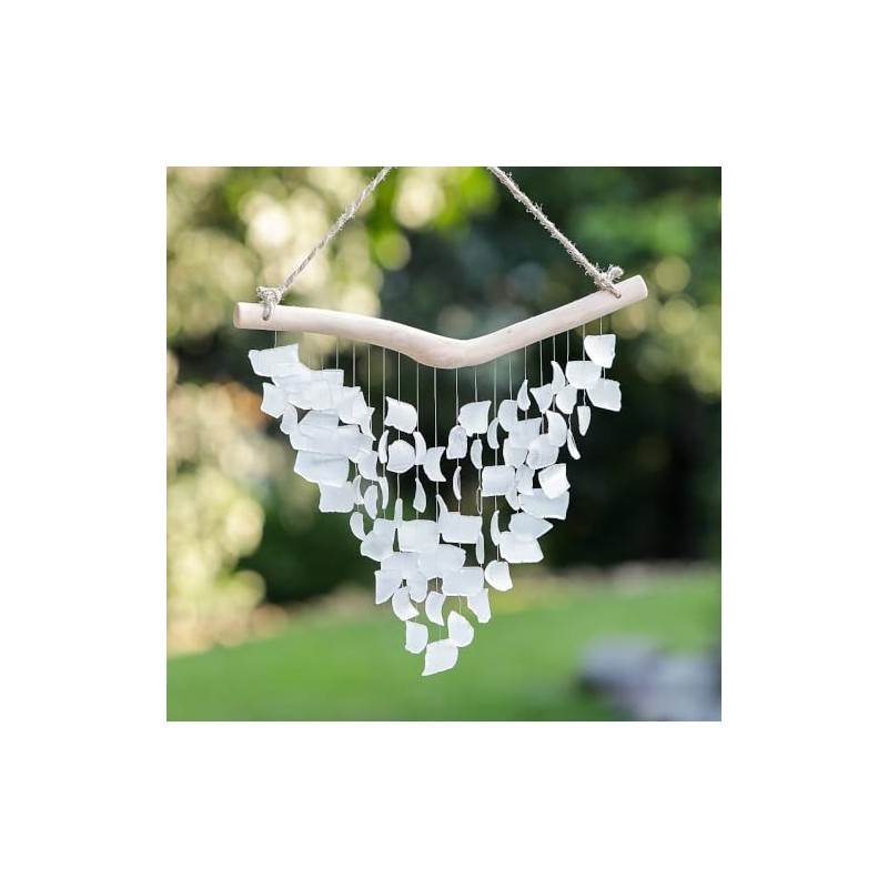 White - Handmade Raindrop Butterfly Recycled Glass Hanging Mobile Wind