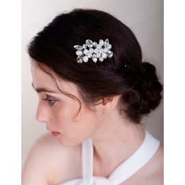 Chargances Pearl Bride Wedding Hair Comb Bridesmaid Green Rhinestone Hair Comb Small Crystal Hair Side Comb Fahsion Handmade Hair Accessories for Women Girls Porm Head Pieces (Green)