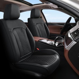 Doogo Seat Covers Full Set, Leather Car Seat Covers Luxury Waterproof Truck Seat Covers Driver Seat Cover Universal Fit Most Cars Trucks SUVs-Black