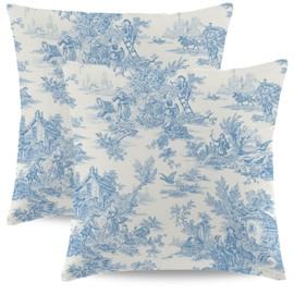 Wsunsal Blue Toile Pillow Covers 20x20 Inch Set of 2 Vintage French Country Throw Pillow Cover Farmhouse Square Linen Cushion Cover Decor for Home Sofa Bedroom Outdoor Indoor