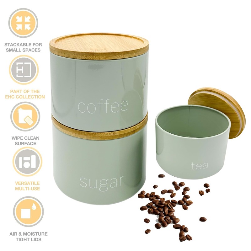 Set of 3 Stackable Tea Coffee Sugar Canister Airtight Food