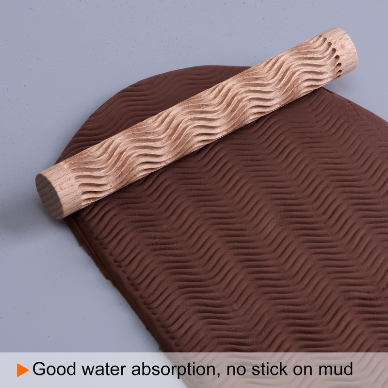 sourcing map Wood Clay Roller Wave 15cm x 2cm Beech