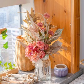 LUEUR Artificial Fake Flowers in Vase- Pink Rose, Hydrangea and Dandelion Flowers with Vase for Spring Decor Arrangement Decor Home Coffee Centerpiece Table Decor