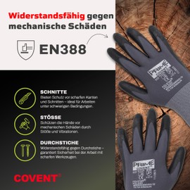 Covent Prime Men's Work Gloves Size 10 (Set of 12) - Assembly Gloves Category II - EN388 4121X - Construction Gloves for Car Mechanics, Maintenance Technicians and Craftsmen
