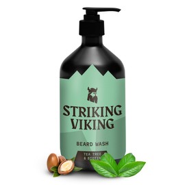 Striking Viking Beard Wash 17 oz with Tea Tree & Biotin - Tea Tree Scented Beard Shampoo for Men Paraben & Sulfate Free - Deep Cleansing Beard Wash for Men with Jojobal Oil for all Beard Types