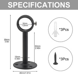 HOJLKLD Curtain Rod Brackets, 4 Pcs Stainless Steel Heavy Duty Curtain Rod Bracket for Ceiling Curtain Rod for 32mm Curtain Rods, Black (4, 32mm)